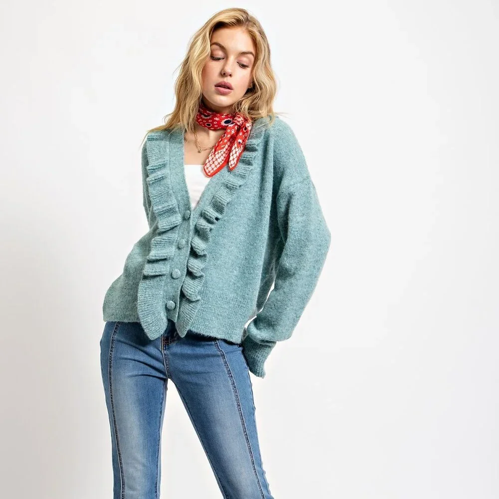 Easel Ruffle Front Cardigan - Picture 2 of 5